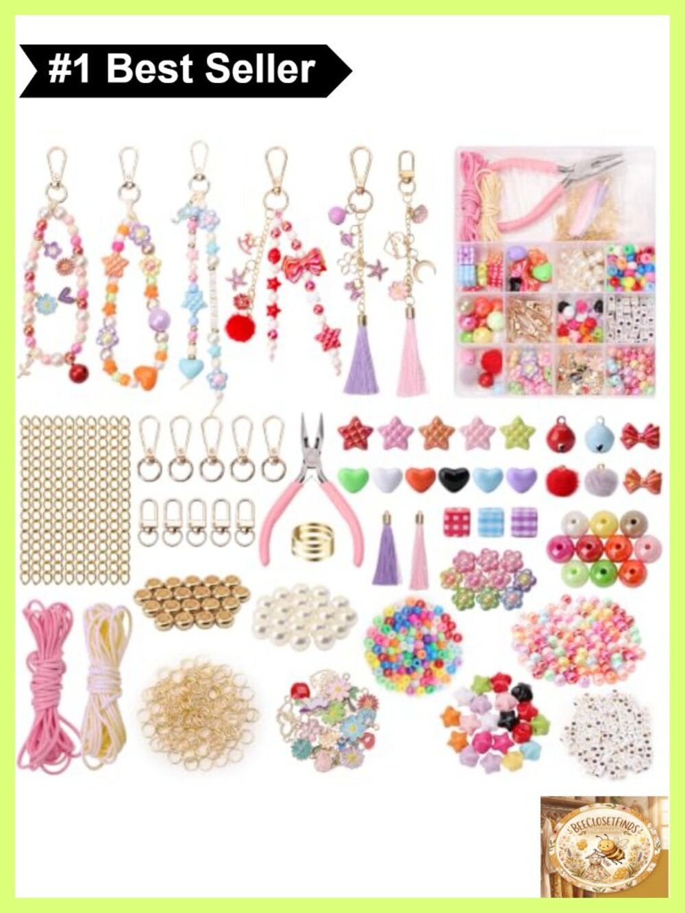 552 Pc DIY Keychain Making Kit Alphabet Beads Craft Set Storage Box